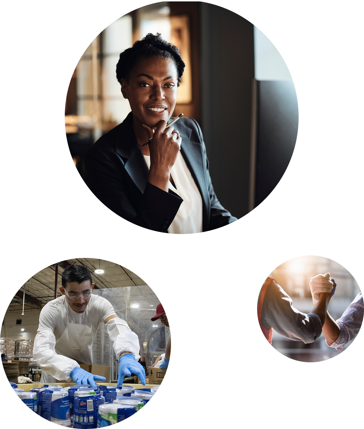 collage of employees working